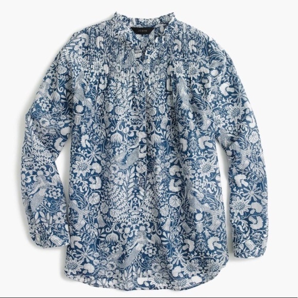 JCrew Mermaid Ruffle Blue Popover Blouse Sz 8